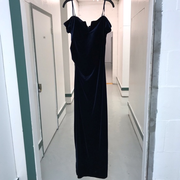 X by Xscape Dress Deep Blue Velvety Ruching Back with Long Slit size 14 - Picture 15 of 16